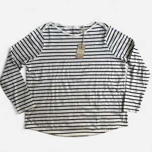 New With Tags FATFACE white & black striped long sleeve shirt 95% organic cotton